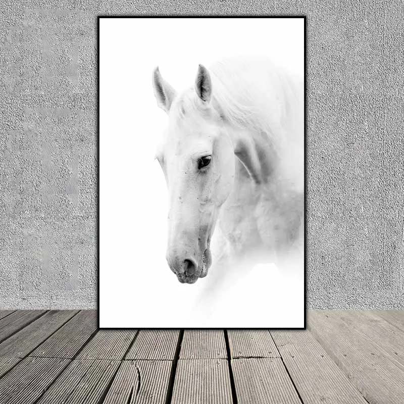 Tranh chân dung ngựa đen trắng theo phong cách Scandinavian