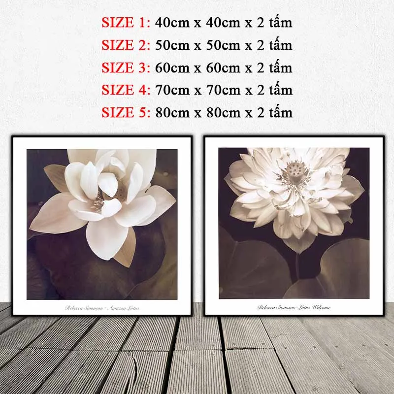 Tranh hoa sen trắng khổ vuông theo phong cách cổ điển
