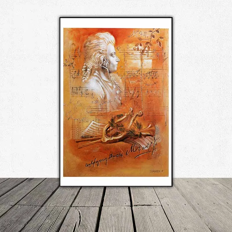 Tranh chân dung nhạc sĩ Mozart với kèn Trumpet và nhạc sĩ Beethoven với cây đàn vĩ cầm Violin