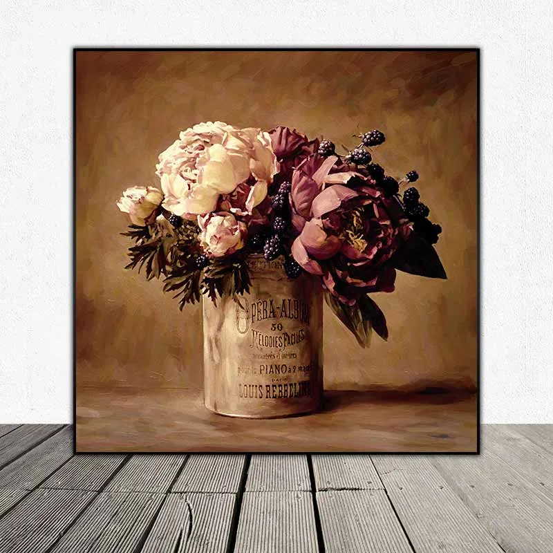 Tranh bình hoa Mẫu Đơn và hoa Cẩm Túc Cầu