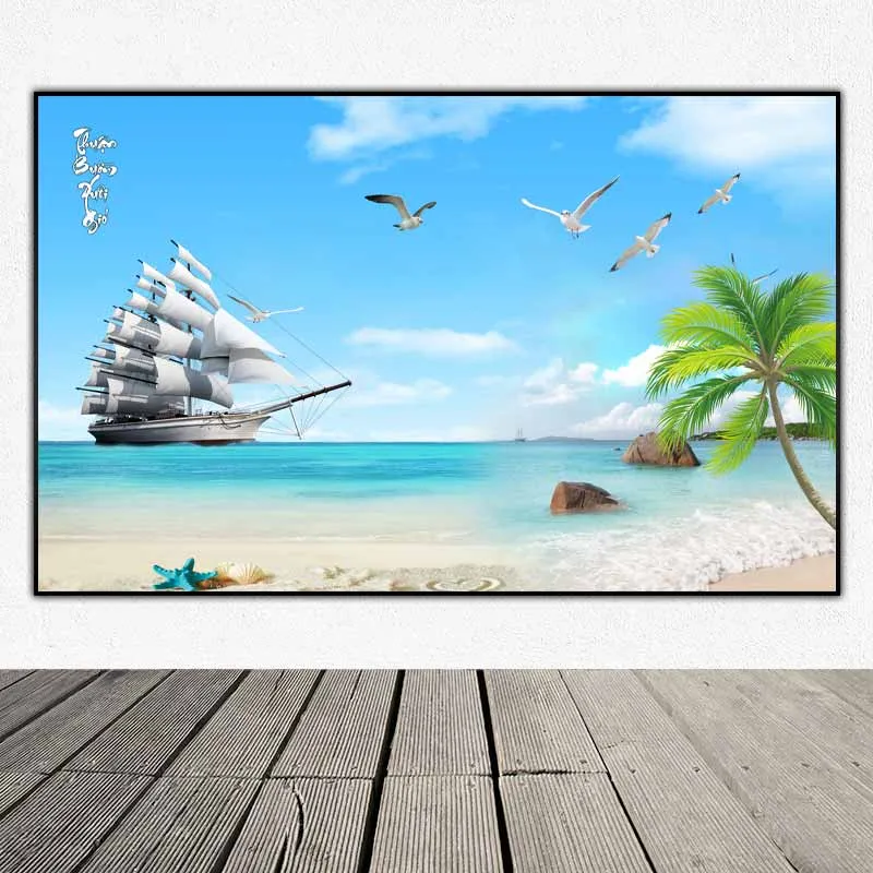 Tranh phong cảnh biển phòng thủy thuận buồm xuối gió