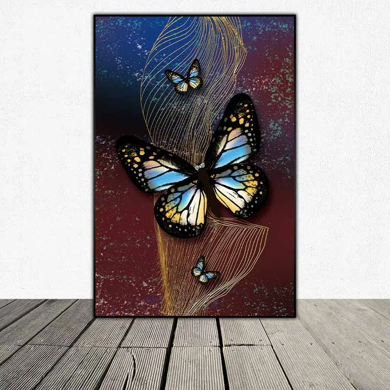 Tranh đàn bướm trên nền vân vàng trừu tượng