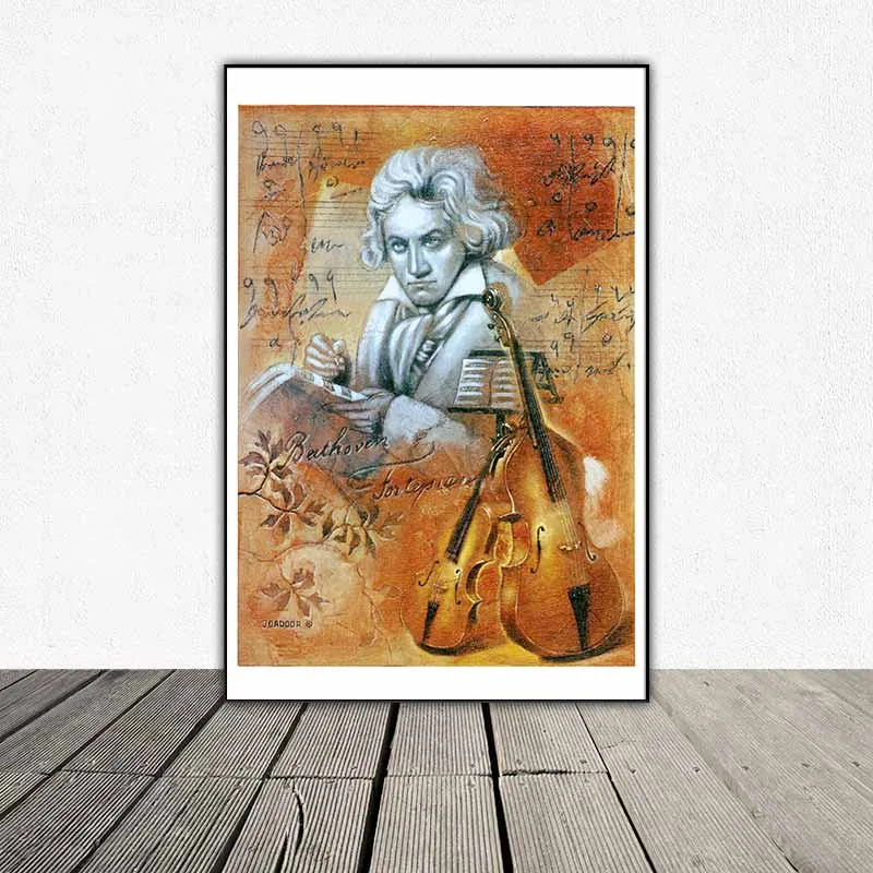 Tranh chân dung nhạc sĩ Mozart với kèn Trumpet và nhạc sĩ Beethoven với cây đàn vĩ cầm Violin