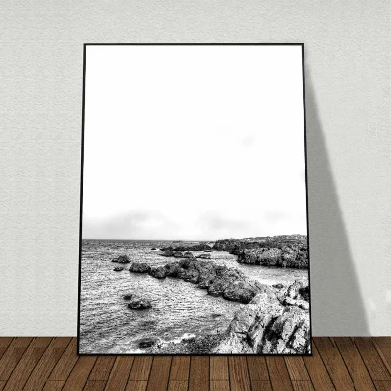 Tranh canvas phong cảnh Scandinavian biển và lá dừa kết hợp với chữ collect moments, not things