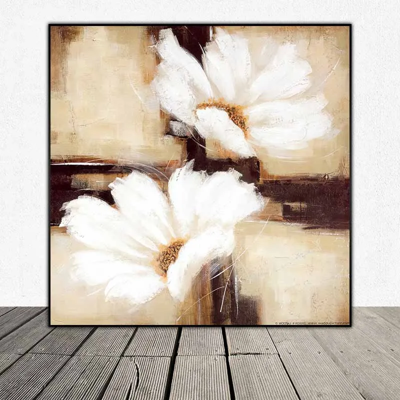 Tranh hoa cúc trắng trừu tượng