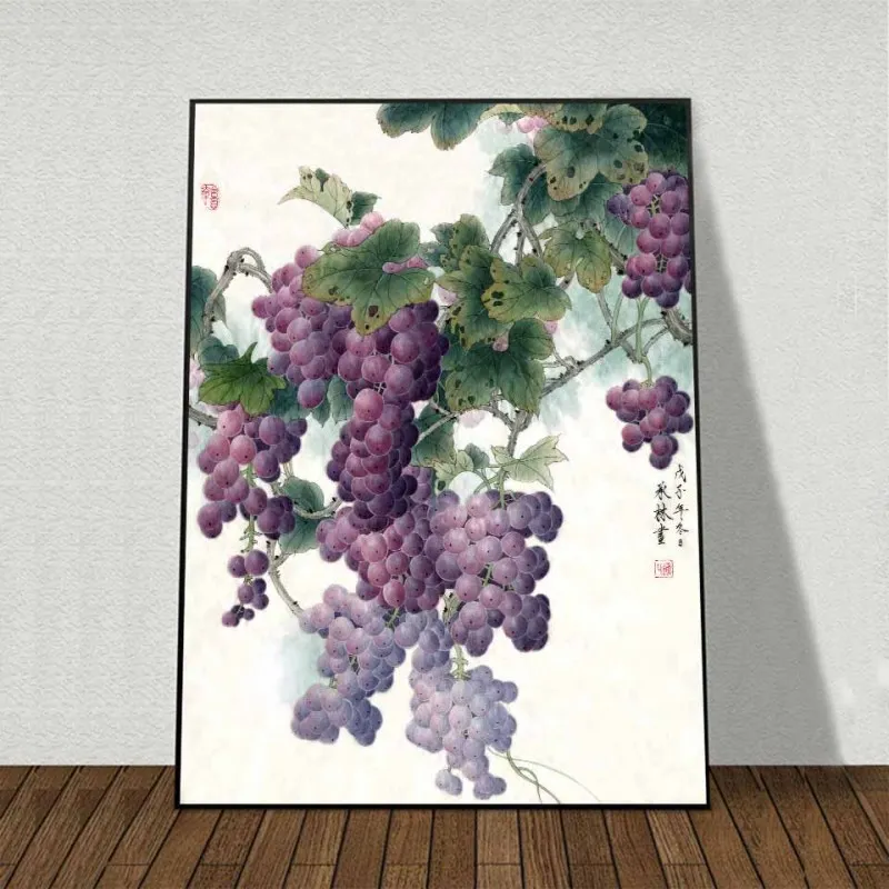 Tranh canvas giàn nho tím theo phong cách màu nước