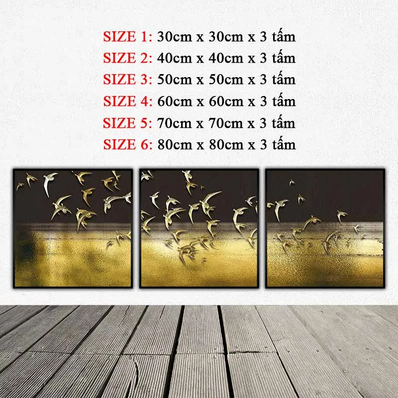 Tranh canvas đàn chim vàng trừu tượng khổ dài