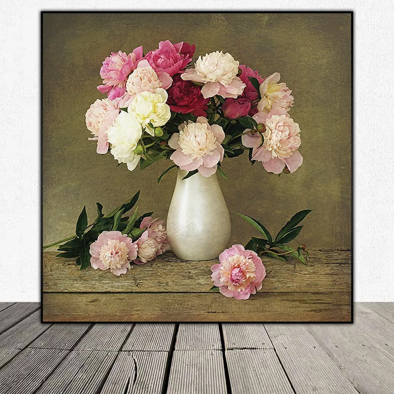 Tranh tĩnh vật bình hoa mẫu đơn