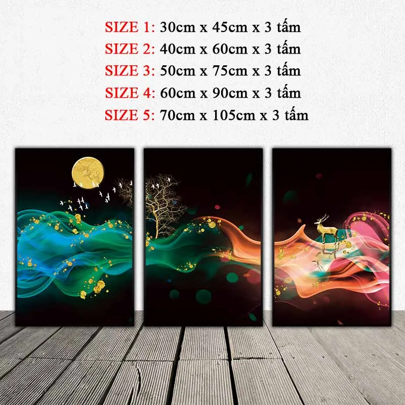 Tranh canvas phong cảnh trừu tượng ban đêm làn khói và đàn nai