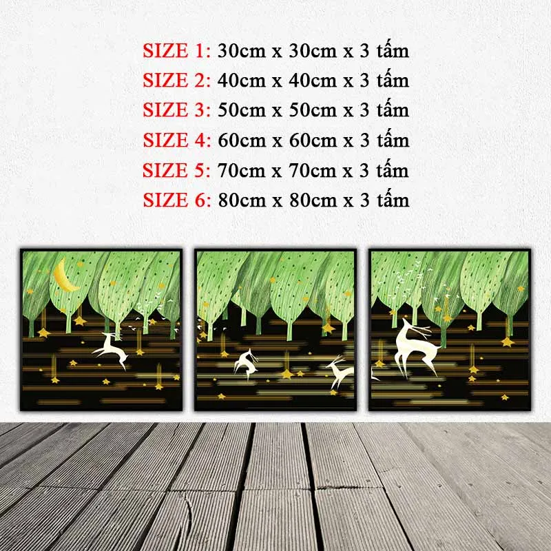 Tranh canvas đàn hươu và rừng cây trừu tượng