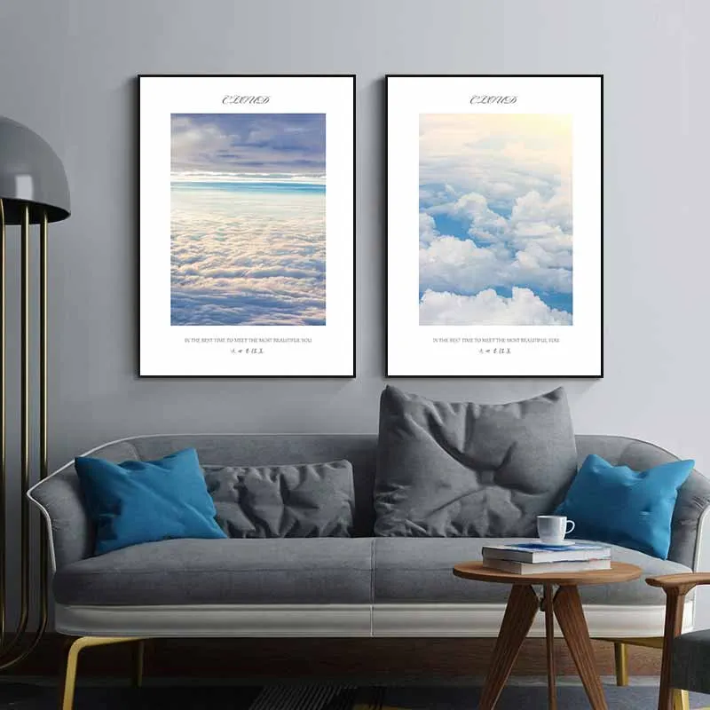 Tranh phong cảnh biển kết hợp chữ Cloud be with you fly far and high