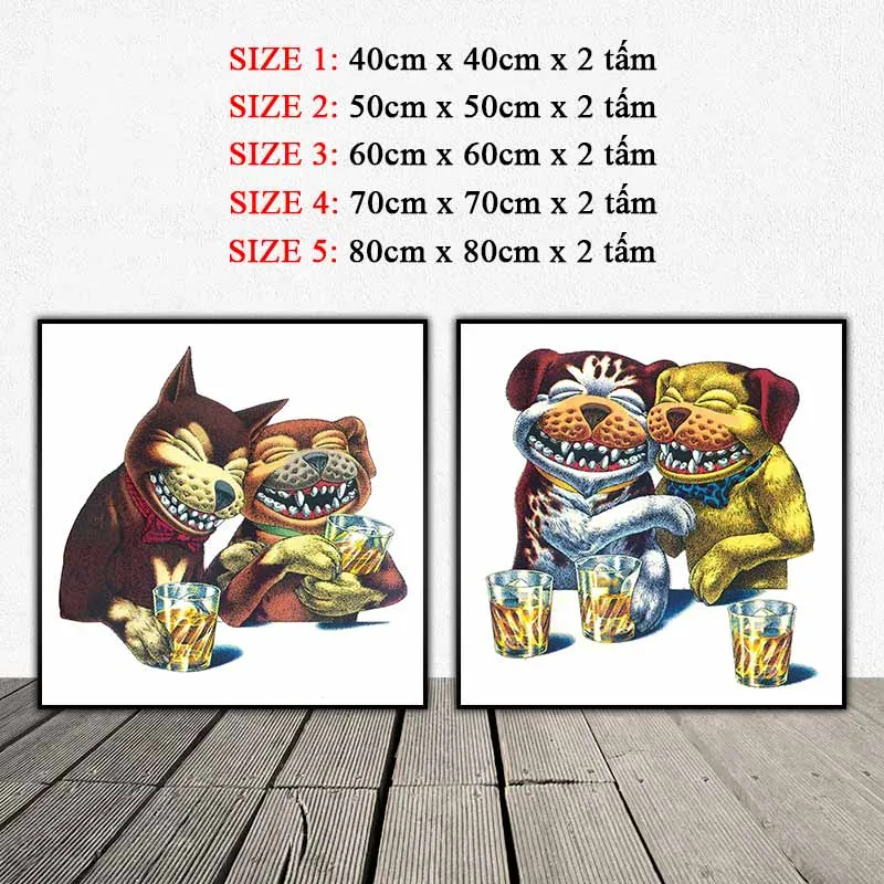 Tranh những con chó đang uống bia