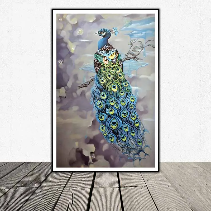 Tranh chim công xanh trừu tượng