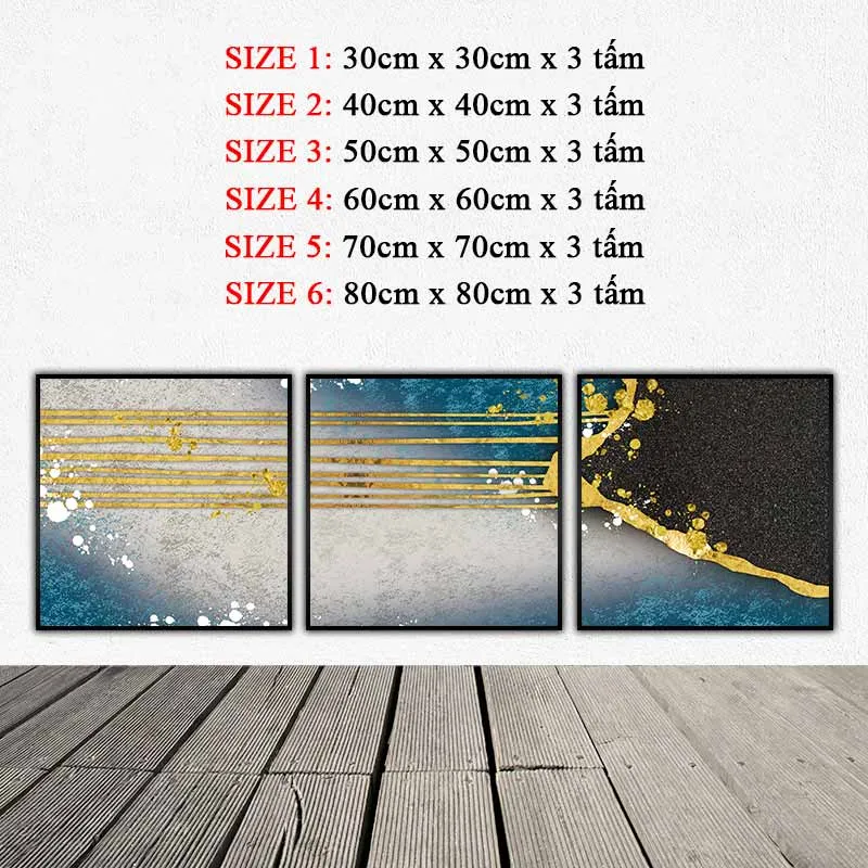 Tranh canvas trừu tượng nhiều đường kẻ ngang màu vàng trên nền xanh