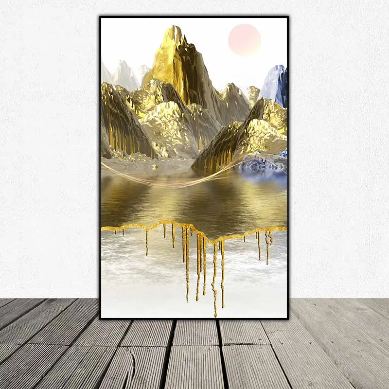 Tranh trừu tượng phong cảnh ngọn núi với phong cách sơn chảy