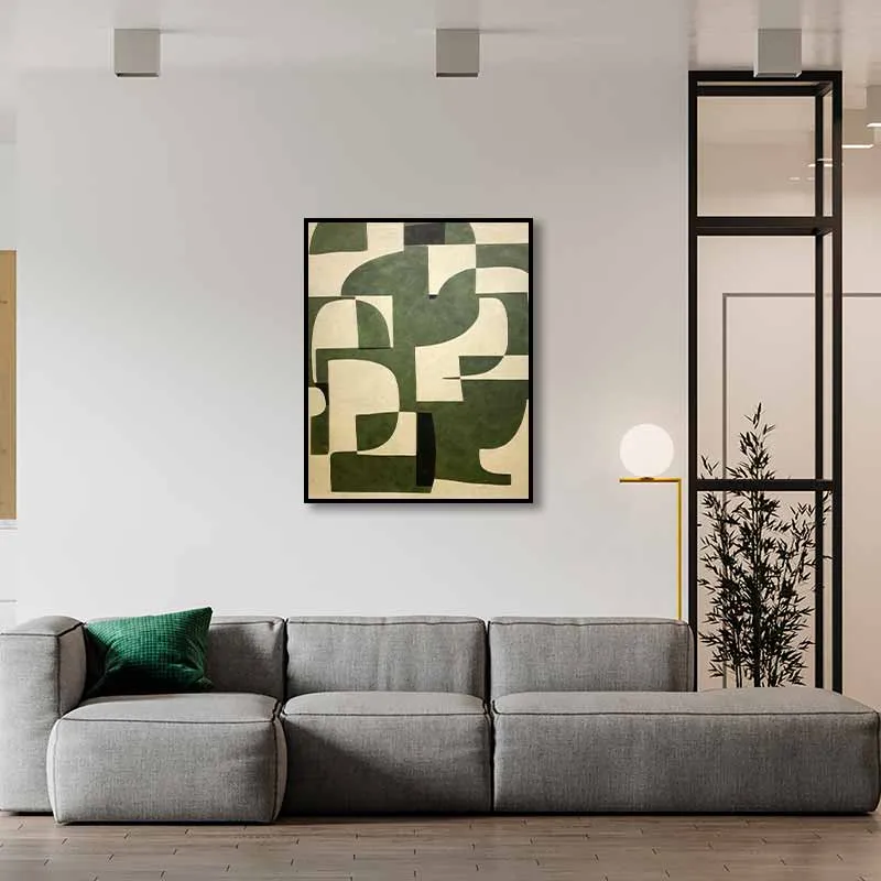 Tranh Trừu Tượng Hình Học Màu Xanh Olive