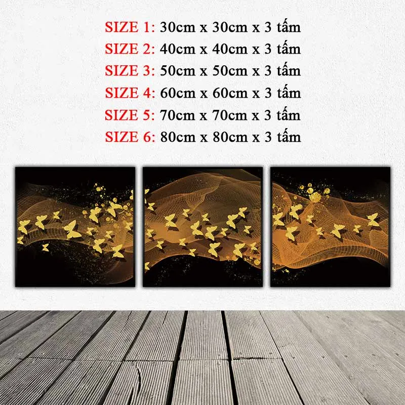 Tranh canvas đàn bướm vàng trên nền trừu tượng