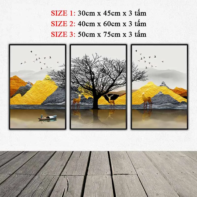 Tranh bộ 3 tấm trừu tượng núi đồi