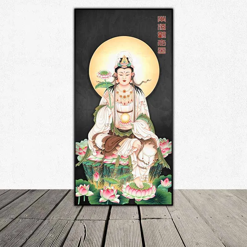 Tranh Phật Quán Thế Âm Bồ Tát ngồi trên đài sen