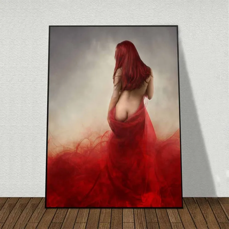 Tranh canvas cô gái khỏa thân và chiếc khăn đỏ