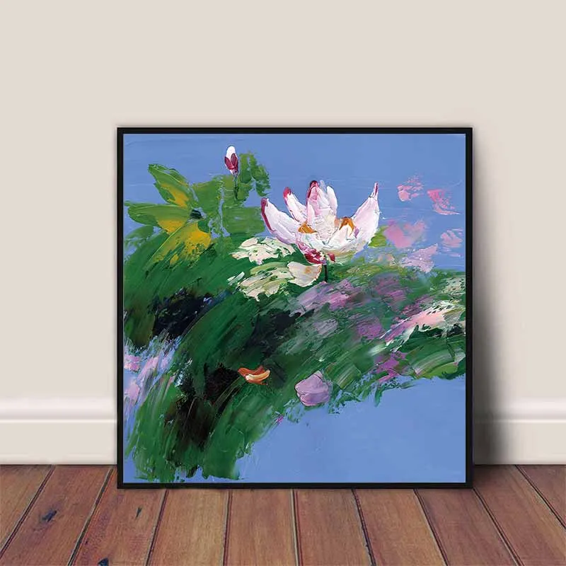 Tranh hoa sen trắng và hoa sen hồng trừu tượng