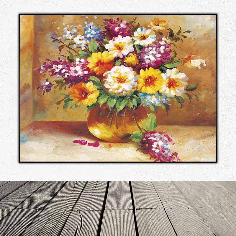 Tranh tĩnh vật bình hoa nhiều màu sắc