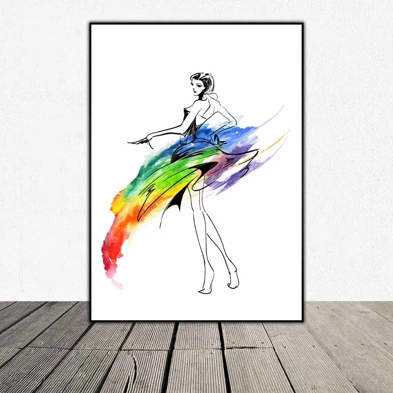 Tranh các cô gái vũ công với các đường nét đơn giản