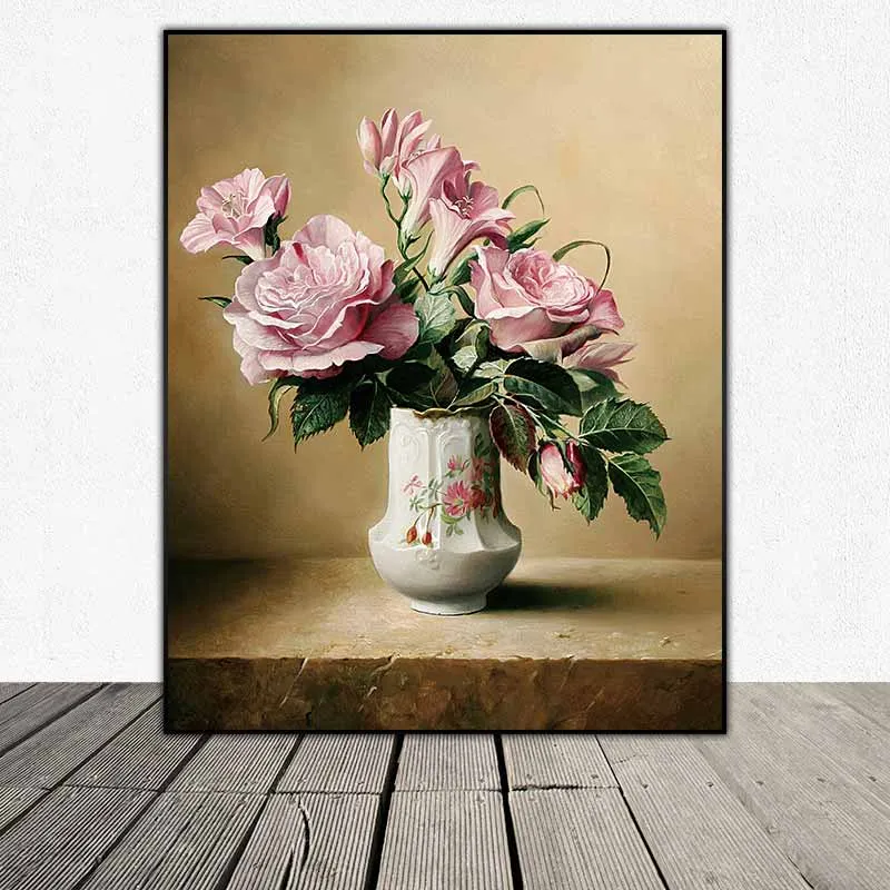 Tranh tĩnh vật bình hoa phong lan và hoa hồng