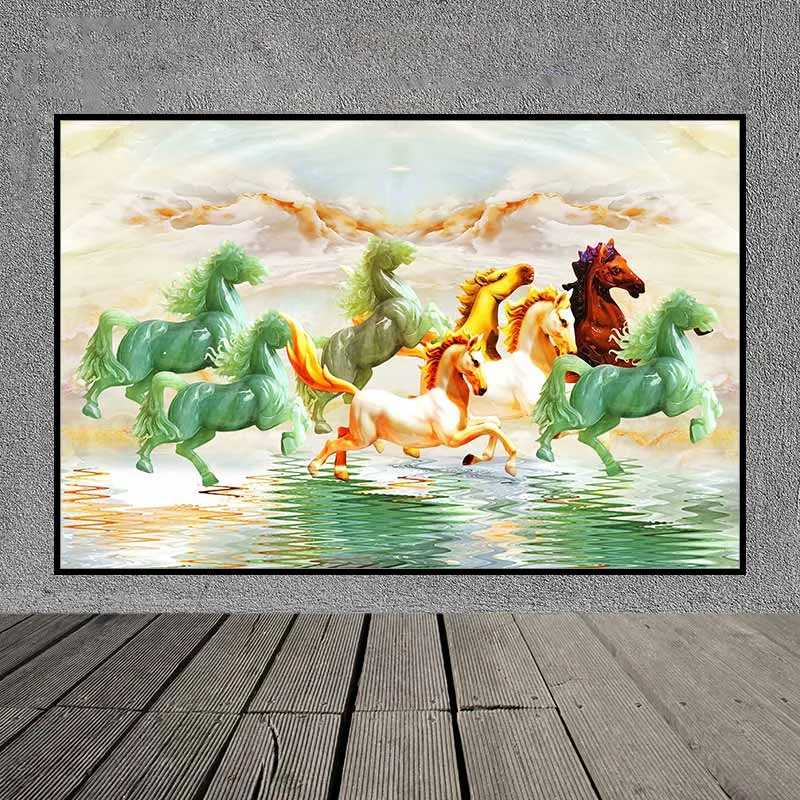 Tranh ngựa bát mã bằng đá phong thủy