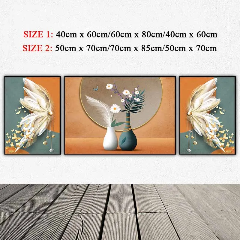 Tranh trang trí hiện đại trừu tượng cánh chim và bình hoa