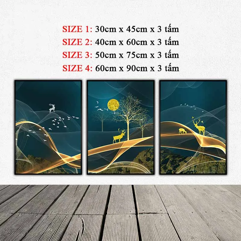 Tranh trừu tượng nai và đàn chim