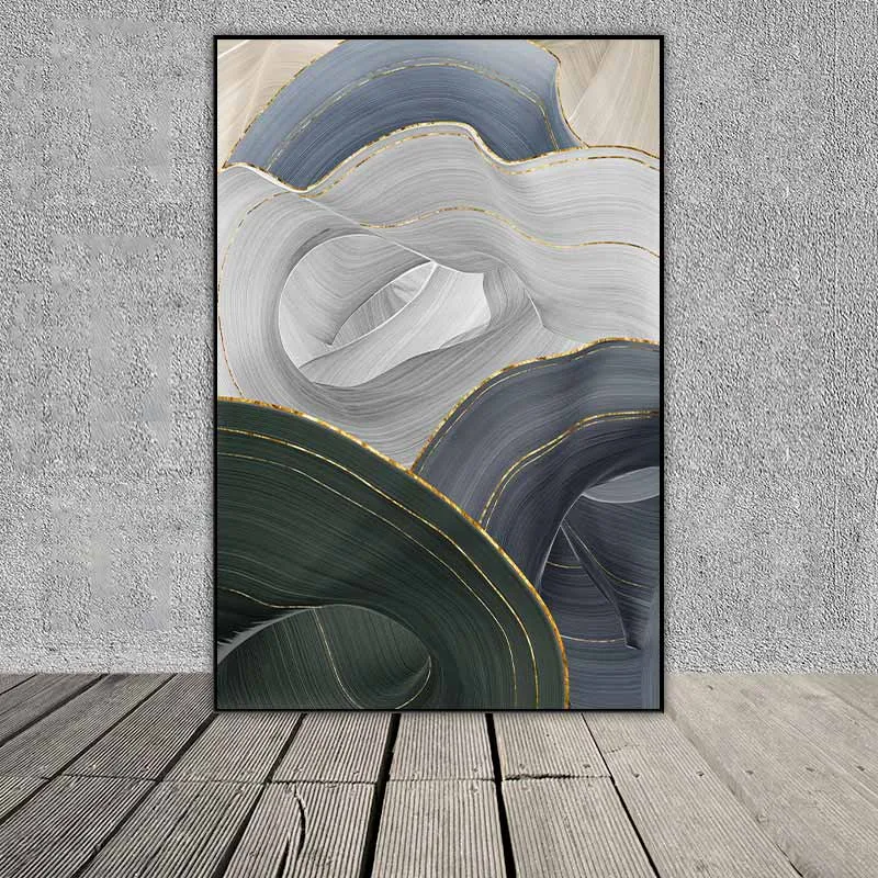 Tranh trừu tượng các vệt xám và xanh rêu