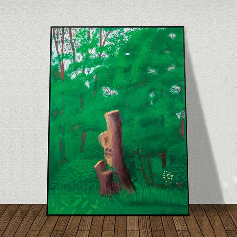 Tranh rừng cây và thân cây bị chặt ngang