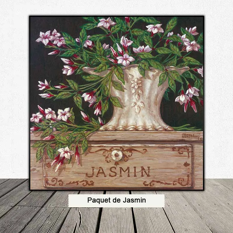 Tranh tĩnh vật bó hoa đặt trên chiếc hộp của họa sĩ Janet Kruskamp