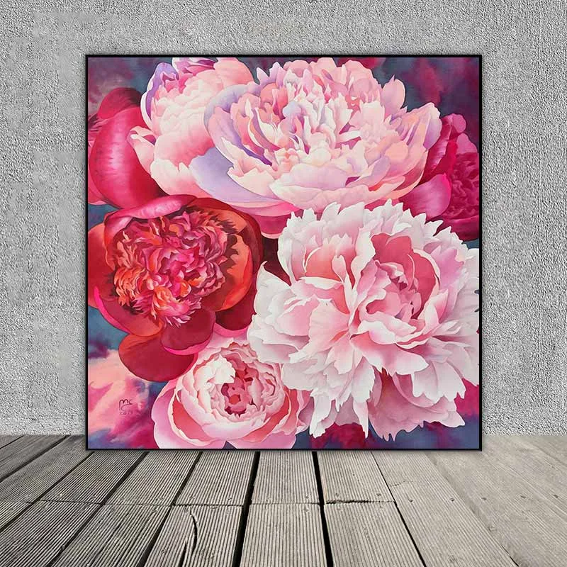 Tranh hoa mẫu đơn khổ vuông