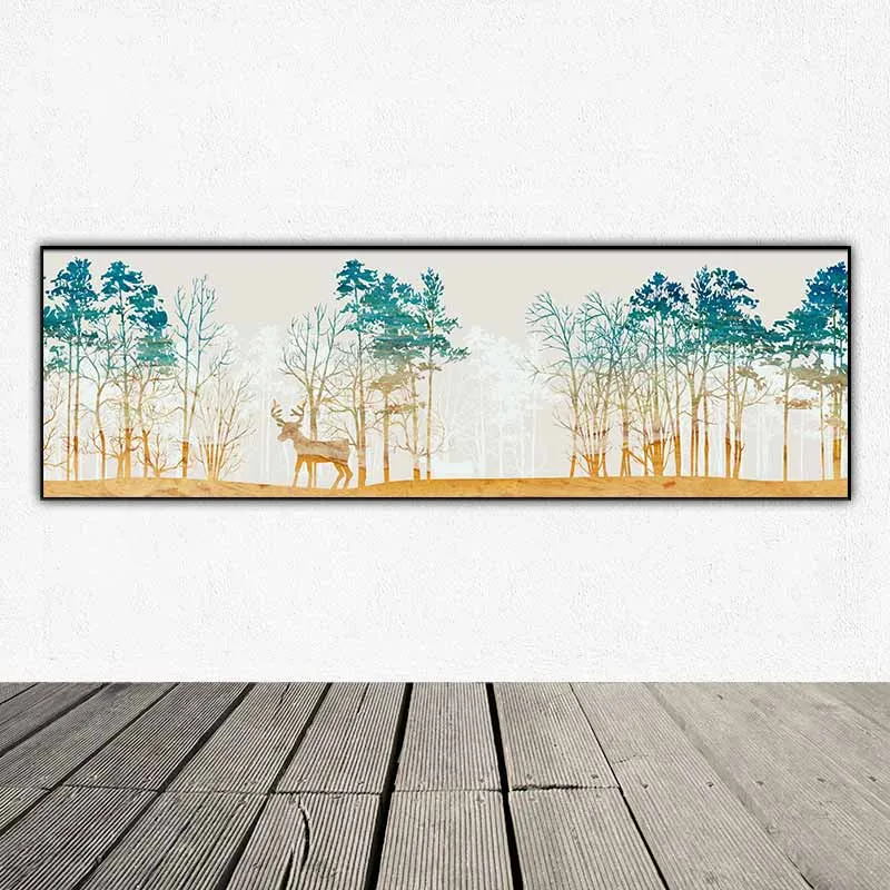 Tranh trừu tượng các khối hình học và hươu nai