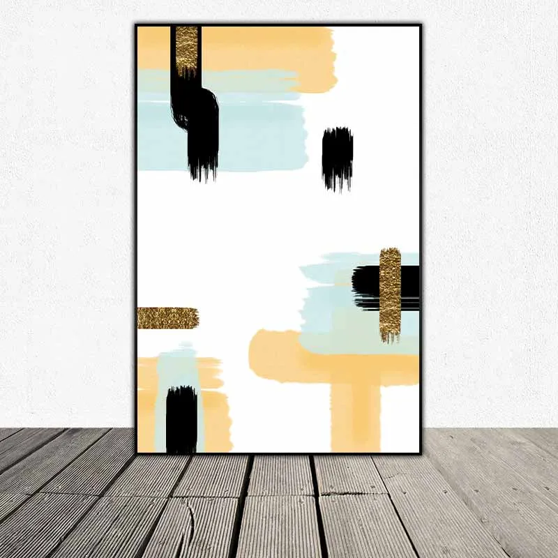 Tranh trừu tượng những vệt mực đen vàng và xanh