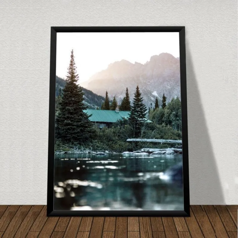 Tranh phong cảnh hồ nước, đồi núi và rừng