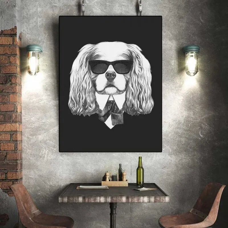 Tranh chó và mèo mặc vest