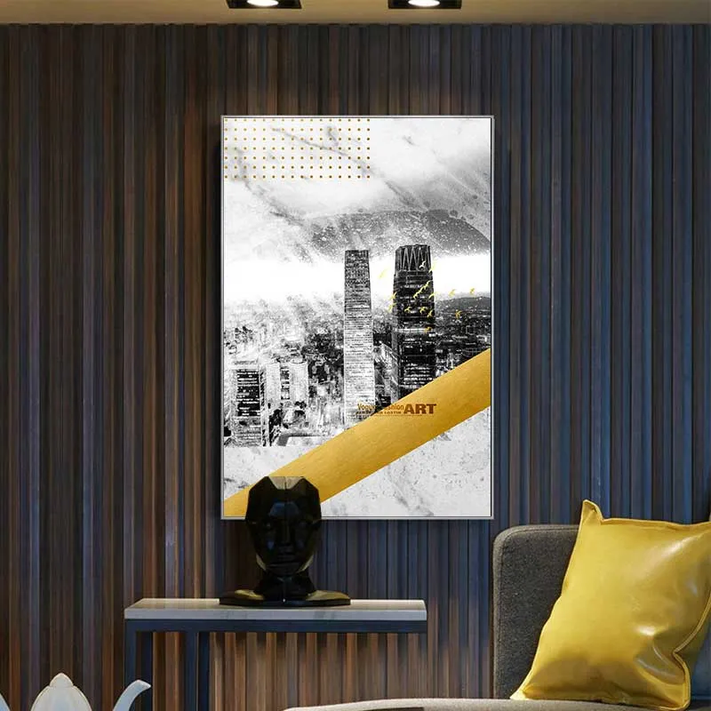 Bức Tranh Thành Phố Hiện Đại với Đường Chéo Vàng