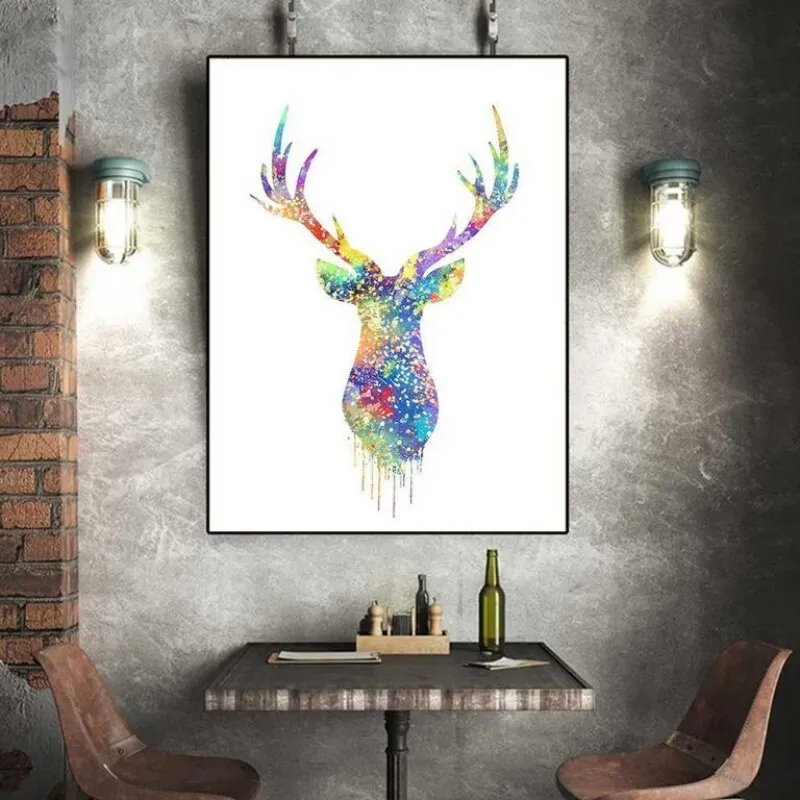 Tranh canvas hình đầu hươu, nai trừu tượng