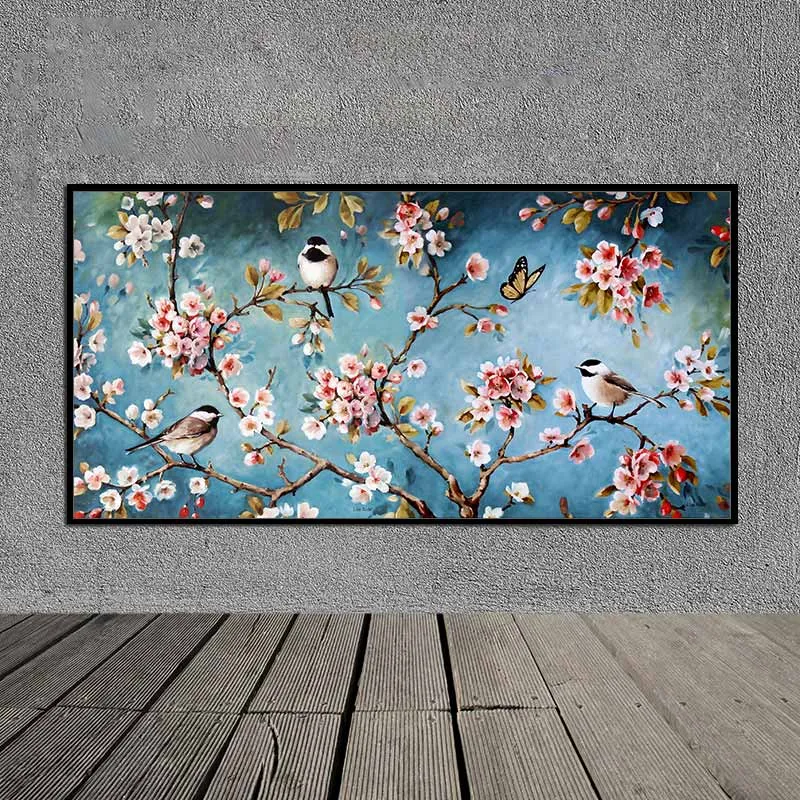 Tranh hoa Anh đào với chim và bướm