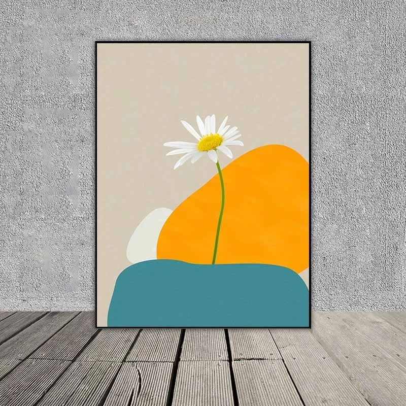 Tranh cô gái trừu tượng và hoa tiểu cúc trắng