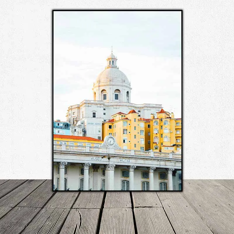 Tranh Scandinavian bộ 5 tấm tranh phong cảnh tòa nhà thành phố, phong cảnh biển