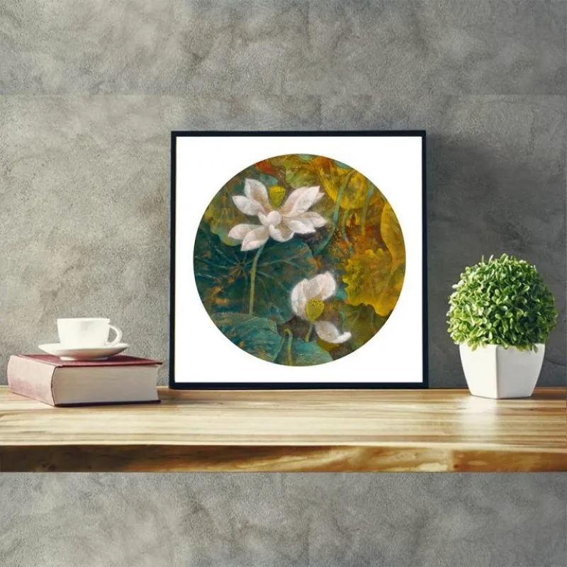 Tranh canvas hoa sen trắng theo phong cách màu phấn