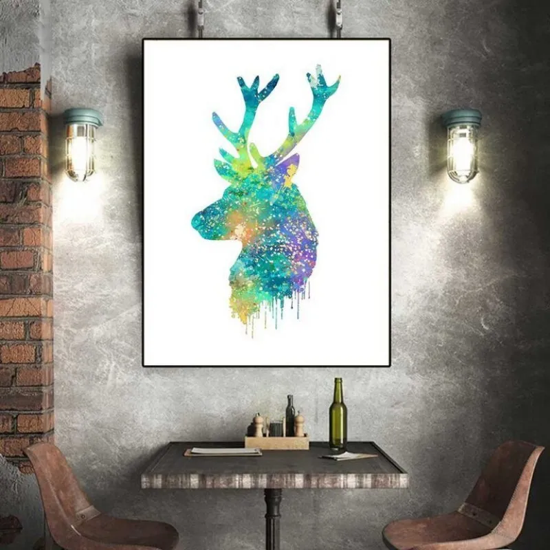 Tranh canvas hình đầu hươu, nai trừu tượng