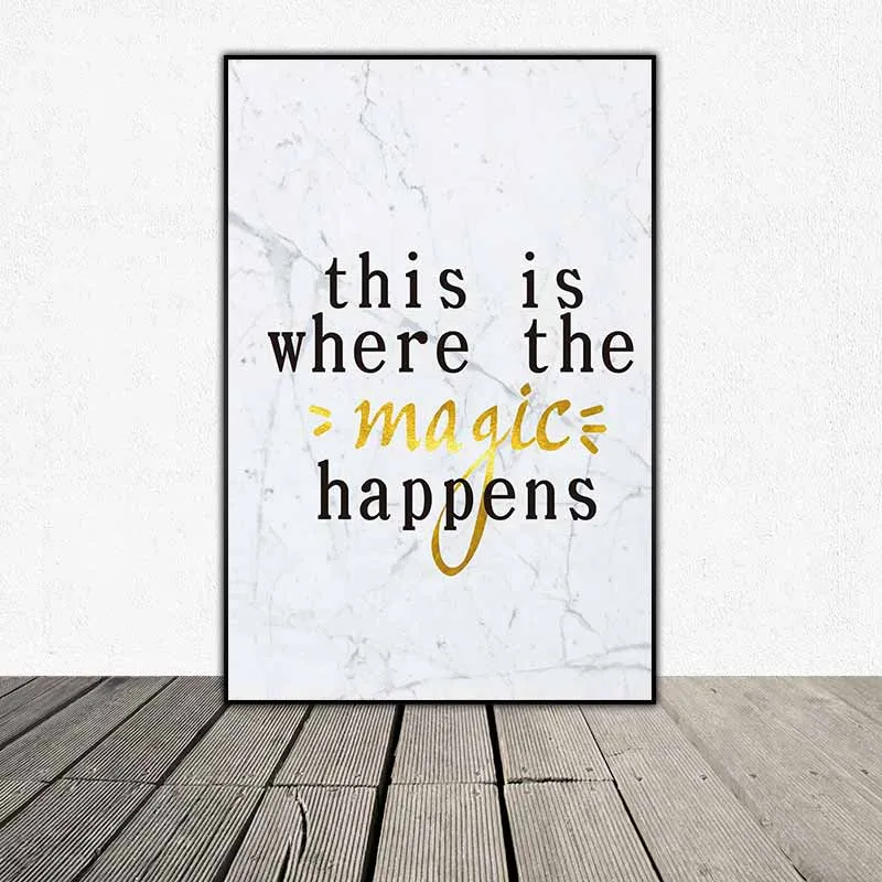 Tranh trừu tượng các khối hình học tam giác kết hợp chữ This is where the magic happens