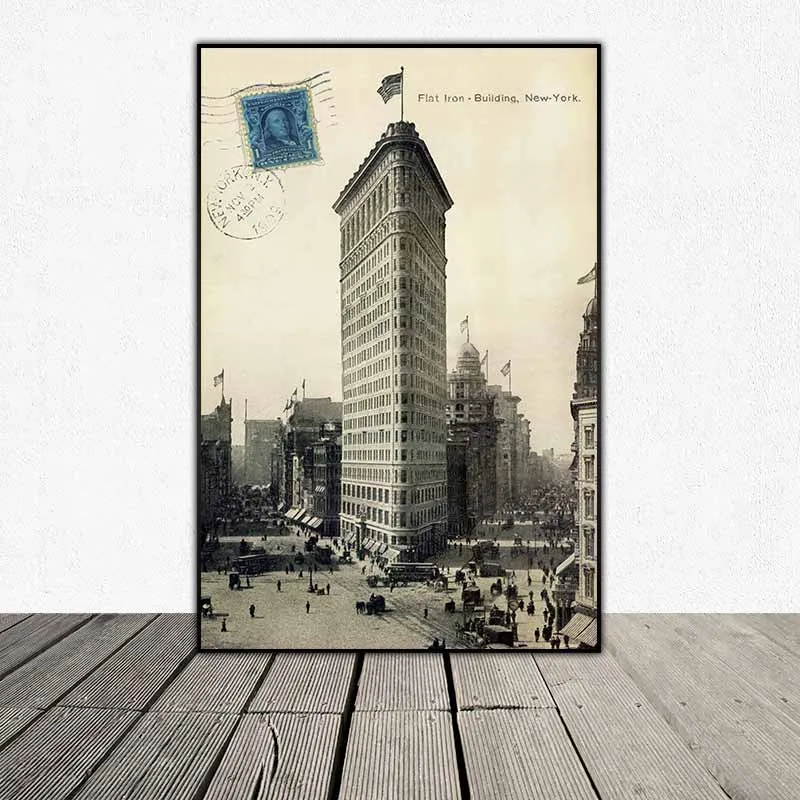 Tranh kiến trúc Tòa nhà Flatiron, New York và tháp Eiffel, Paris