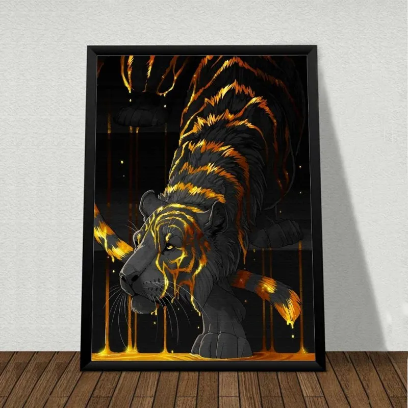 Tranh cô gái, hổ và sư tử