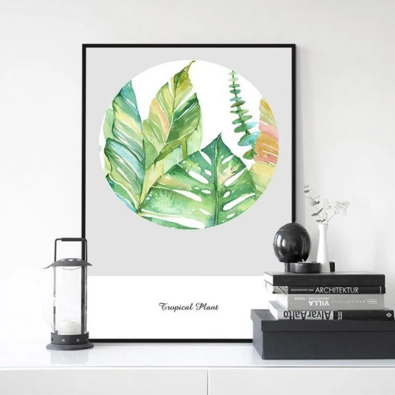 Tranh canvas lá cây màu nước kết hợp chữ